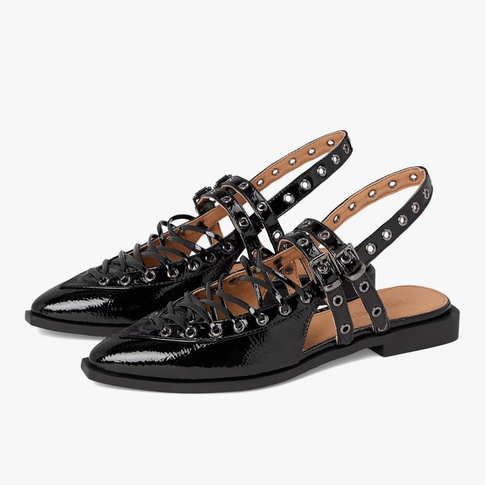 Steve Madden Black Patent Studded Slingback Flats